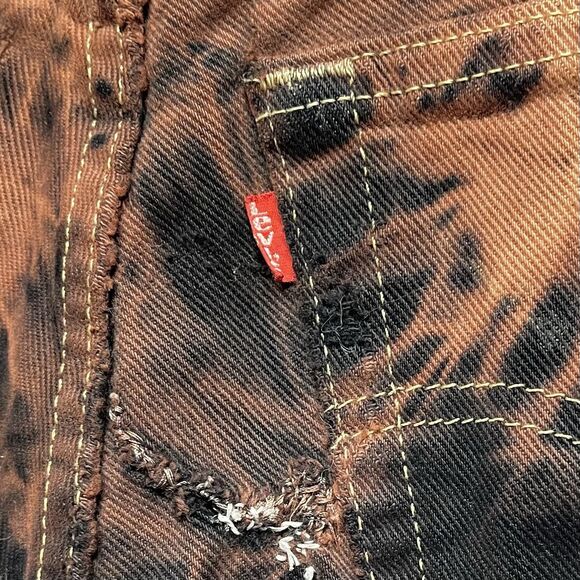 Levis 501 Shorts Womens Zipper Fly Tie Dye High Rise Denim Brown Black Sz 28 - Picture 11 of 12